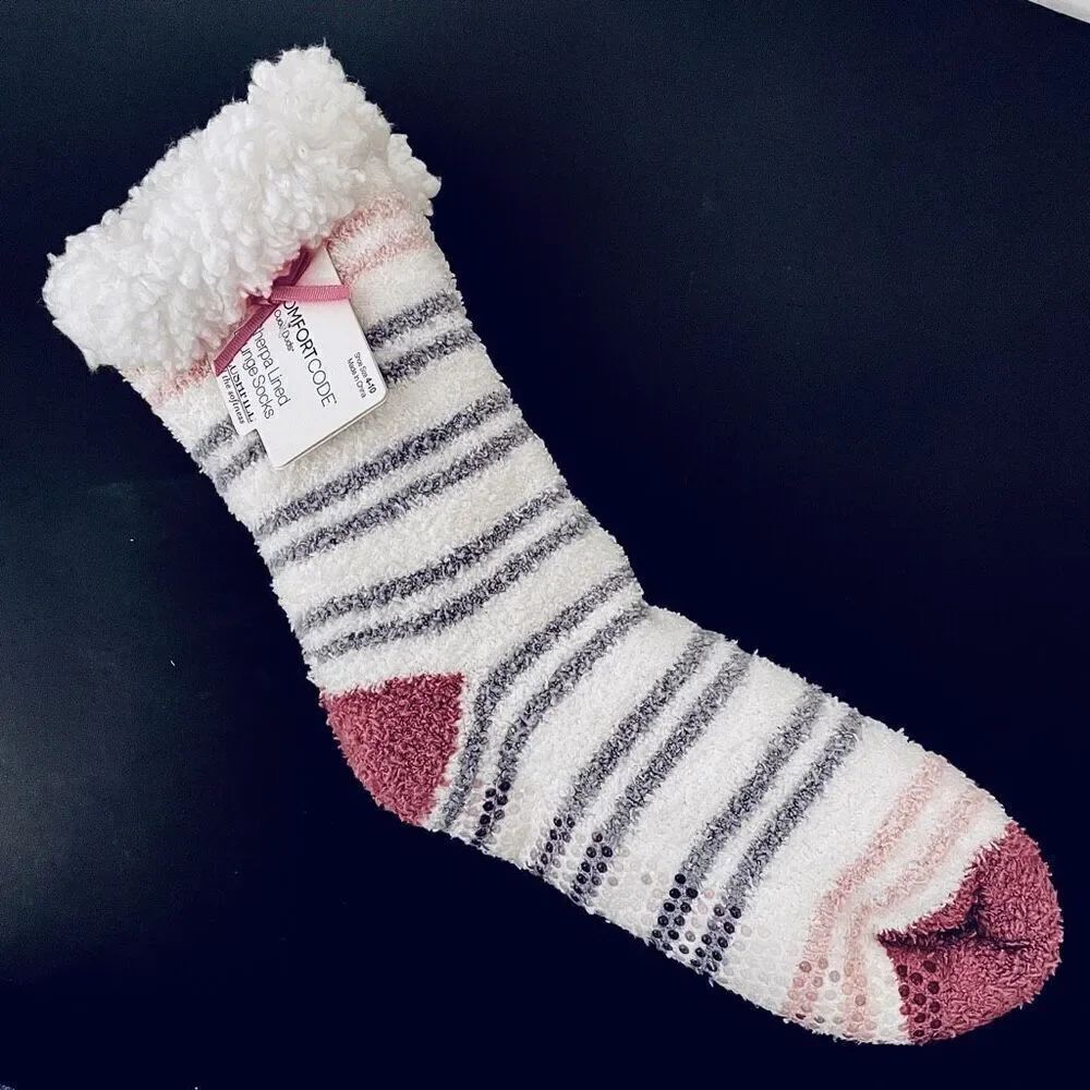 NWT Cuddl Duds Pink White 4-10 Shoe Sz Plush Fuzzy Sherpa Lined Cozy Gift Socks